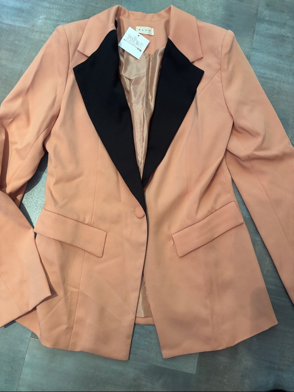BLVD Peach Blazer with Black Lapel Size Medium